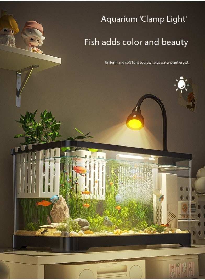 Fish Tank, Small Aquarium Tank Kit with Water Grass Lamp & Oxygen Water Pump Filter for Starters, Clear Plastic Fish Tank for Betta Fish Goldfish and Turtle (L)  - Image 1