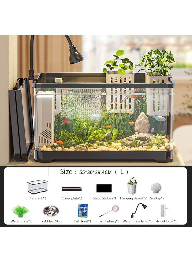 Fish Tank, Small Aquarium Tank Kit with Water Grass Lamp & Oxygen Water Pump Filter for Starters, Clear Plastic Fish Tank for Betta Fish Goldfish and Turtle (L)  - Image 3