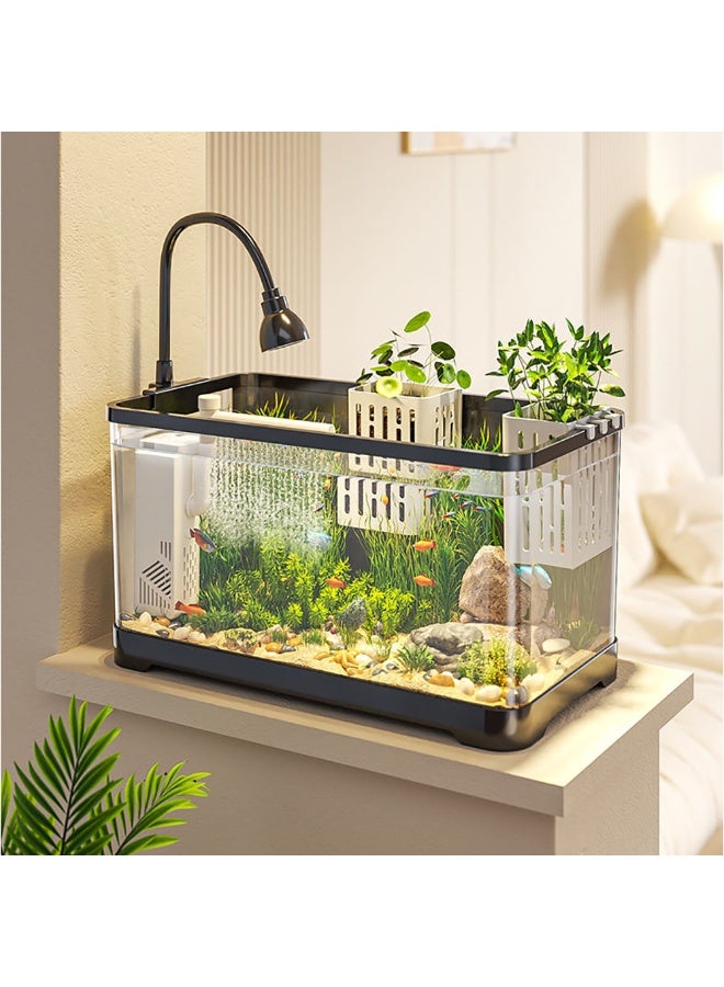 Fish Tank, Small Aquarium Tank Kit with Water Grass Lamp & Oxygen Water Pump Filter for Starters, Clear Plastic Fish Tank for Betta Fish Goldfish and Turtle (L)  - Image 4