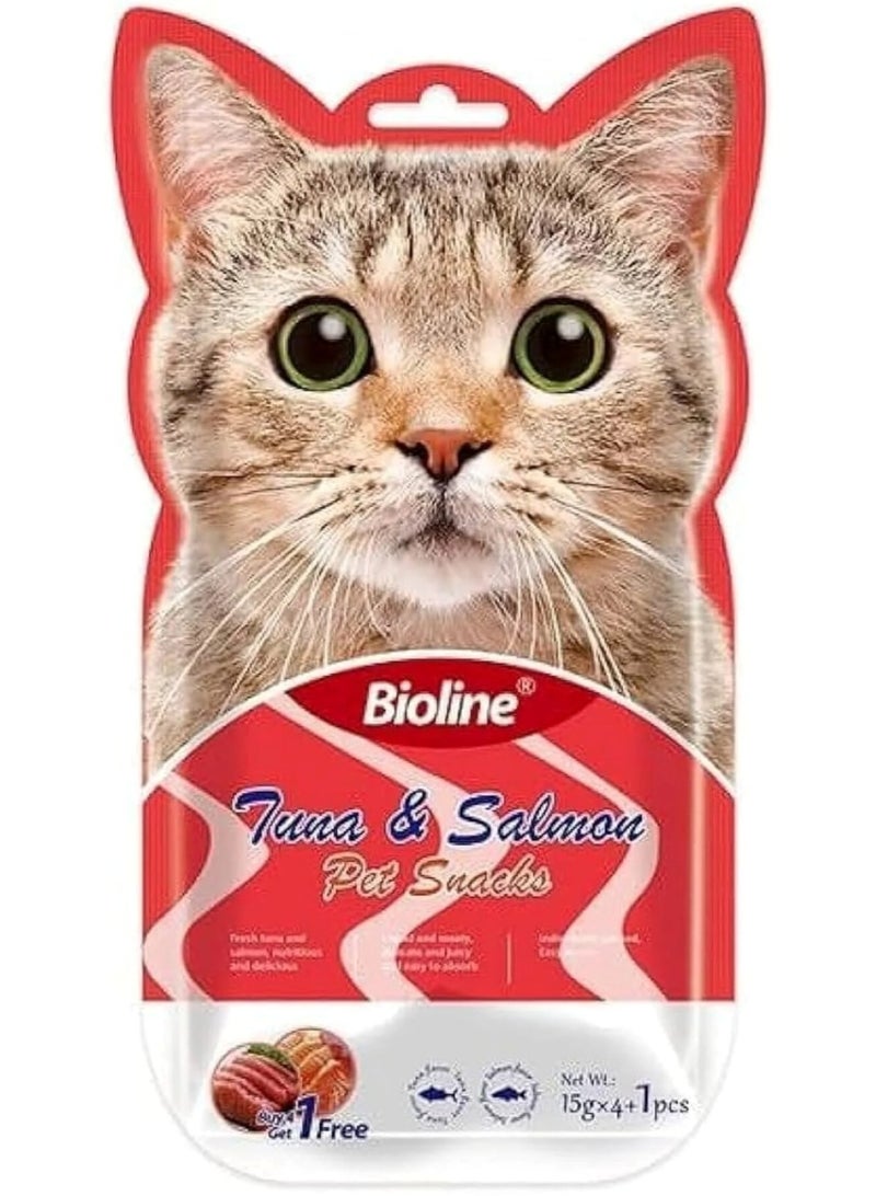 بايولاين مكافآت القطط - تونة وسلمون 5 × 15 جم