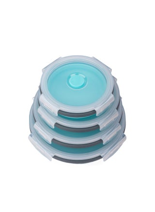 Round Silicone Lunch Box Portable Folding Lunch Box Microwave Oven Lunch Box Plastic Refrigerator Lunch Box Storage Box-Specifications:350ML 500ML 800ML 1200ML(4-piece Bag)-Color:Gray Edge Blue - pzsku/ZDCEDF0E2781DD20BDC5FZ/45/_/1742806876/3d5ed19e-5363-4bdf-9e72-30887def59d5
