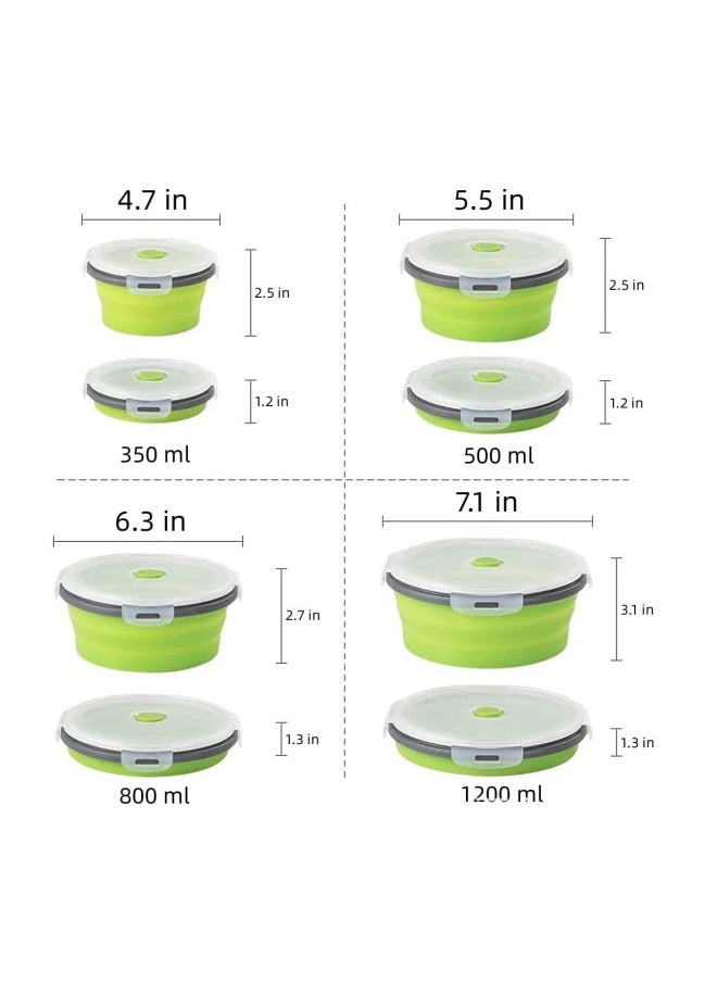 Round Silicone Lunch Box Portable Folding Lunch Box Microwave Oven Lunch Box Plastic Refrigerator Lunch Box Storage Box-Specifications:350ML 500ML 800ML 1200ML(4-piece Bag)-Color:Gray Edge Blue
