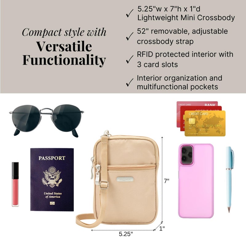 Baggallini Essential Mini Crossbody Bags for Women 5x7" Small Lightweight Nylon Durable Travel Purse Wallet Phone Crossbody w RFID - Image 3