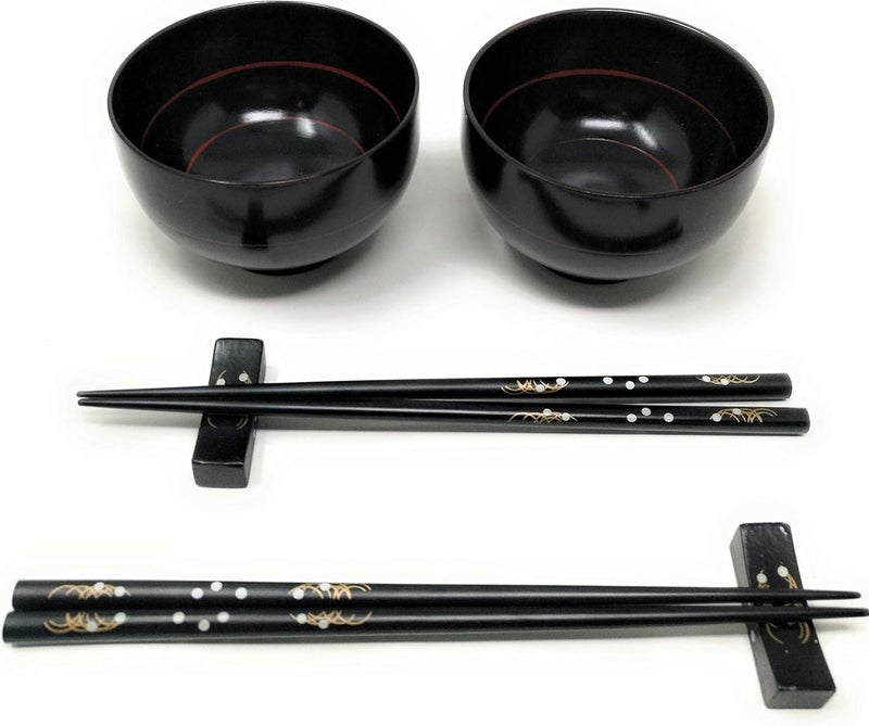 TJ Global Japanese Asian Cuisine Bowl Set with 2 Bowls 2 Pairs of Chopsticks and 2 Chopstick Holders for Serving Rice Soup Dessert Salad Etc  8 Fluid Ounce Capacity - Image 1