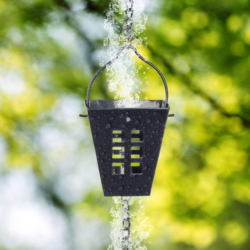 Qipade Store Square Rain Chain, 10 Ft Black Rain Gutter Chains with 12 Cups, Adjustable Rain Catcher Chain with Bell for Eaves Drainage, Outdoor Replacement Downspout for Gutters - Image 4
