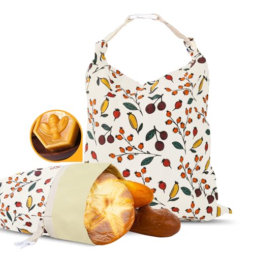 EHZYP 2 Pack Beeswax Bread Bags 17x13 Inch Reusable Bread Storage BagsBees Wax Lined Bread Bags for Home Cooks fresh bread storage Easy Clean Berry orange - Image 1