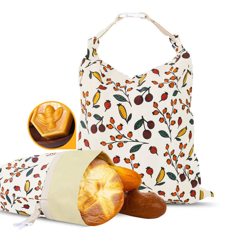 EHZYP 2 Pack Beeswax Bread Bags 17x13 Inch Reusable Bread Storage BagsBees Wax Lined Bread Bags for Home Cooks fresh bread storage Easy Clean Berry orange - Image 2