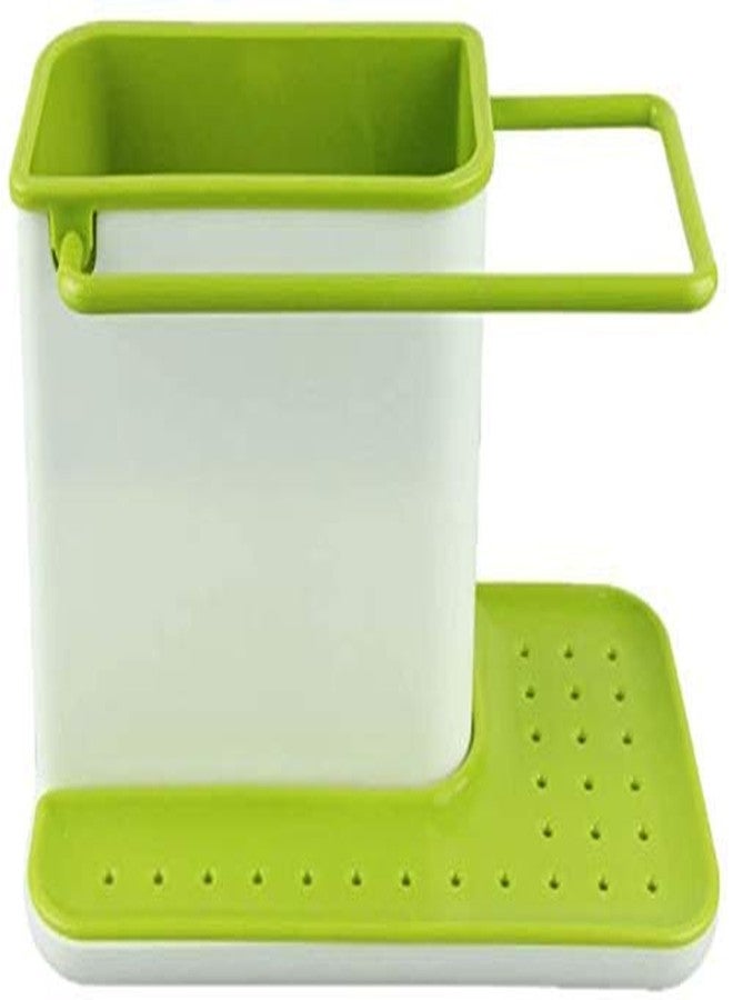 SPRADE Plastic Kitchen Sink Organiser 3 in 1 Dish Washer Drainer Wall Mounted Stand Green and Ceramic Colour with Sponge, Cloths, and SOAP Holder - Image 1