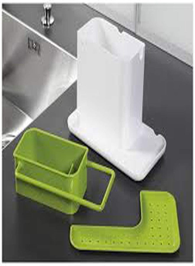 SPRADE Plastic Kitchen Sink Organiser 3 in 1 Dish Washer Drainer Wall Mounted Stand Green and Ceramic Colour with Sponge, Cloths, and SOAP Holder - Image 5