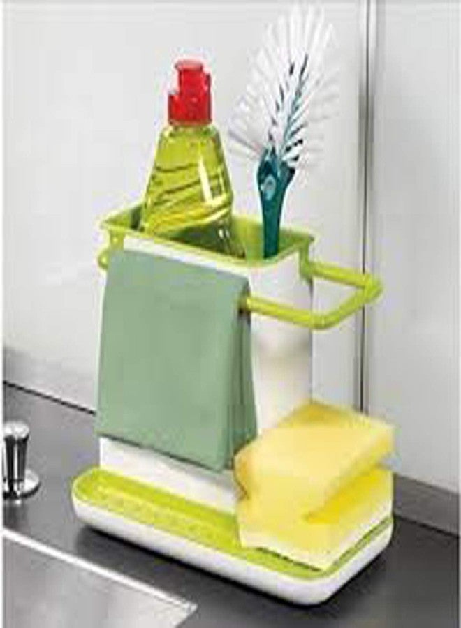 SPRADE Plastic Kitchen Sink Organiser 3 in 1 Dish Washer Drainer Wall Mounted Stand Green and Ceramic Colour with Sponge, Cloths, and SOAP Holder - Image 4
