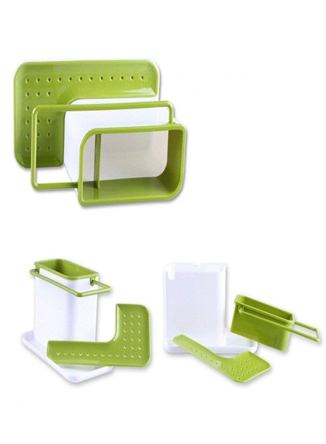 SPRADE Plastic Kitchen Sink Organiser 3 in 1 Dish Washer Drainer Wall Mounted Stand Green and Ceramic Colour with Sponge, Cloths, and SOAP Holder - Image 3