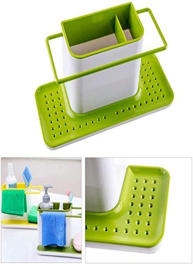 SPRADE Plastic Kitchen Sink Organiser 3 in 1 Dish Washer Drainer Wall Mounted Stand Green and Ceramic Colour with Sponge, Cloths, and SOAP Holder - Image 2