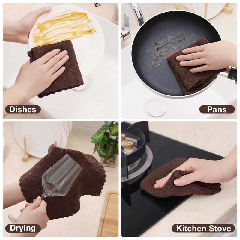 Homaxy 12 Pack Kitchen Dish Cloths (10 x 10 Inches, Brown), Super Soft and Absorbent Coral Velvet Dish Towels, Nonstick Oil Fast Drying Microfiber Cleaning Cloth, No Lint Household Dishcloths - Image 4