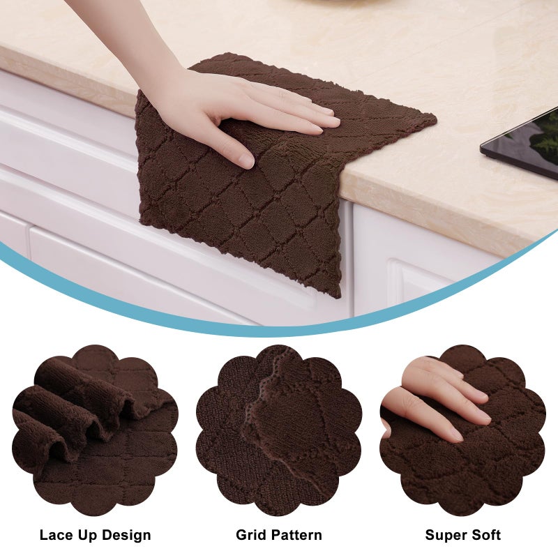 Homaxy 12 Pack Kitchen Dish Cloths (10 x 10 Inches, Brown), Super Soft and Absorbent Coral Velvet Dish Towels, Nonstick Oil Fast Drying Microfiber Cleaning Cloth, No Lint Household Dishcloths - Image 2