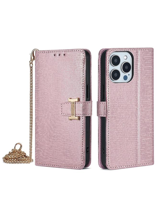 The Bros Case For iPhone 14 Pro Crossbody Chain I-Shape Buckle Sequins Leather Phone Case