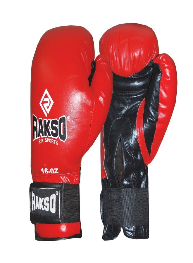 RAKSO Fight Gloves Classic Contest - RED Top Grade Genuine Buffalo Leather Boxing Gloves with Molded Padding & Velcro Strap Gloves for Men & Women (6OZ) - Image 2