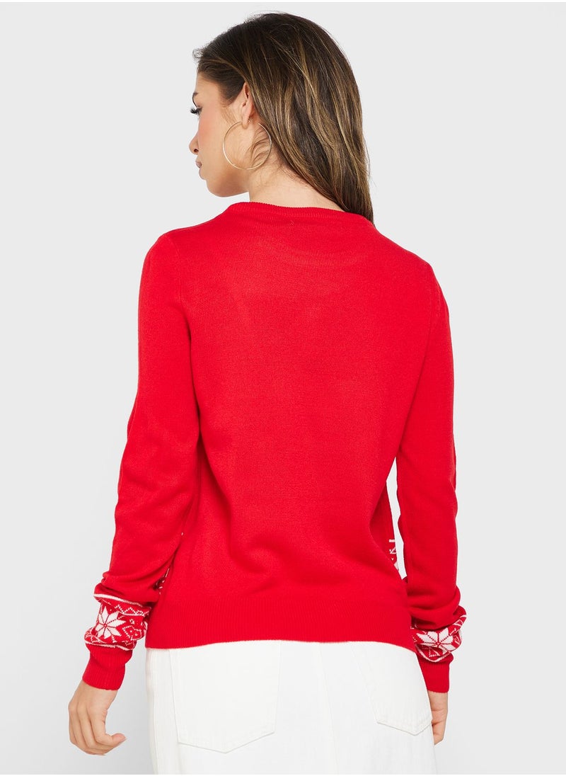 VERO MODA - Round Neck Printed Sweater - Image 1