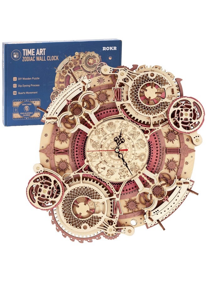 ROKR 3D Wooden Puzzles For Adults-Wooden Clock Puzzle Kit-Wood Model Kits To Build For Adults-Zodiac Wall Clock - Image 1