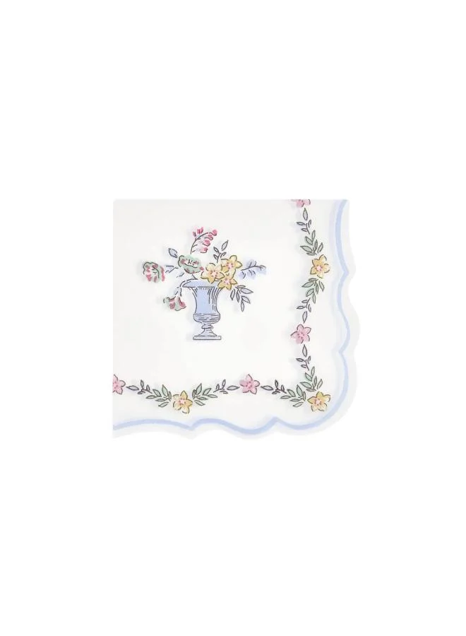 Chintz Border Small Napkins - Pack of 16, 3-Ply Paper Napkins with Softly Waved Edges and Rococo Floral Chintz Design, Stylish Party Tableware for Garden Lunche