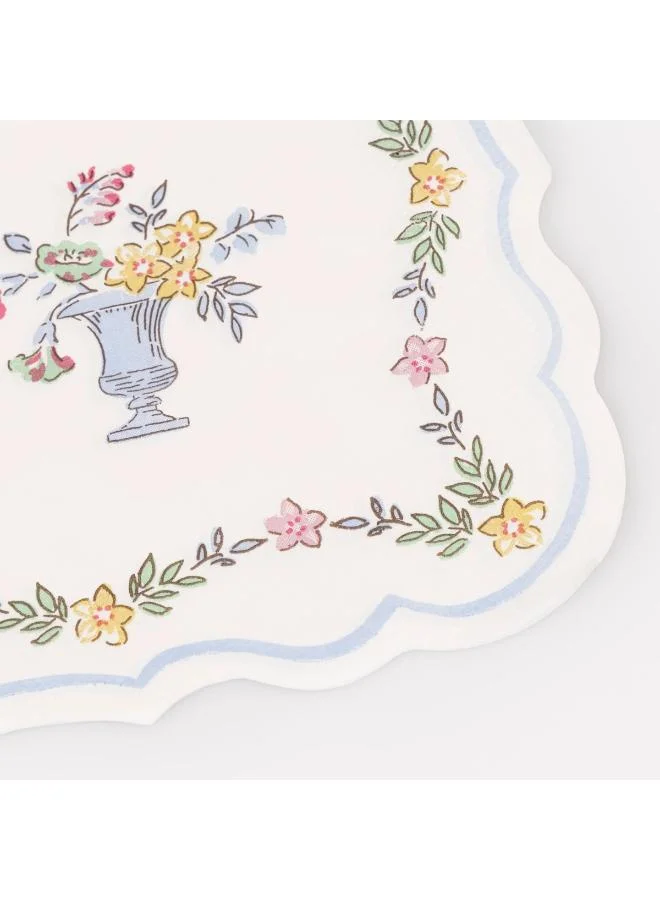 Meri Meri  Chintz Border Small Napkins - Pack of 16, 3-Ply Paper Napkins with Softly Waved Edges and Rococo Floral Chintz Design, Stylish Party Tableware for Garden Lunche  | Best Price UAE