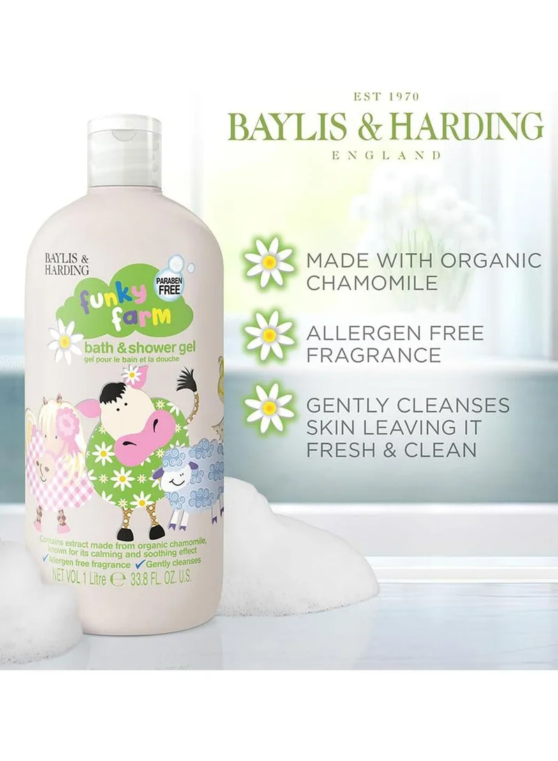 Baylis & Harding Funky Farm Kids Bath and Shower Gel, 1 Litre | Paraben Free | Allergen Free | Organic Chamomile Extract | Gentle and Soothing Formula for Kids | Fun and Refreshing Clean