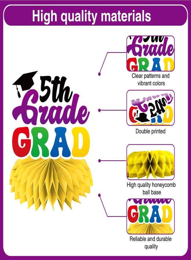 Biswiter 12Pc 5th Grade Graduation Decorations Honeycomb Centerpieces, 3D Double Side Fifth Grade Graduation Decorations for Table, Elementary School Graduation Decorations for Party Office Classroom - Image 3