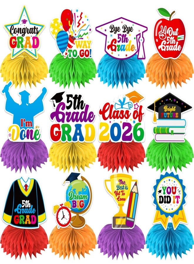 Biswiter 12Pc 5th Grade Graduation Decorations Honeycomb Centerpieces, 3D Double Side Fifth Grade Graduation Decorations for Table, Elementary School Graduation Decorations for Party Office Classroom - Image 1
