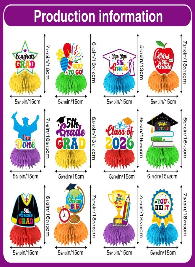 Biswiter 12Pc 5th Grade Graduation Decorations Honeycomb Centerpieces, 3D Double Side Fifth Grade Graduation Decorations for Table, Elementary School Graduation Decorations for Party Office Classroom - Image 4