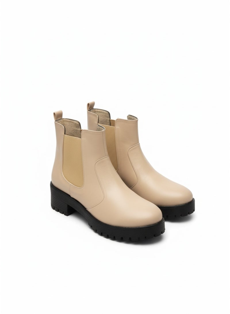 فيبراندا هاف بوت تشيلسي بتصميم عصري BO-1 بيج جلد - Image 3