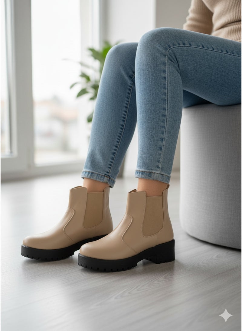 فيبراندا هاف بوت تشيلسي بتصميم عصري BO-1 بيج جلد - Image 1