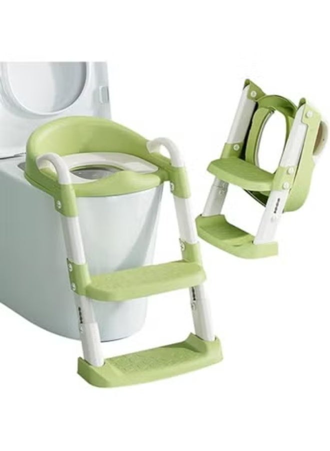 Children's Toilet Seat with Stairs, Toilet Seat, Adjustable Height, Splash Protection, Handles, Baby Potty for Boys Girls Toilet Training in the Bathroom (Cyan) - Image 1