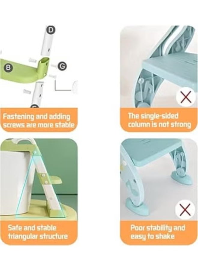 Children's Toilet Seat with Stairs, Toilet Seat, Adjustable Height, Splash Protection, Handles, Baby Potty for Boys Girls Toilet Training in the Bathroom (Cyan) - Image 3