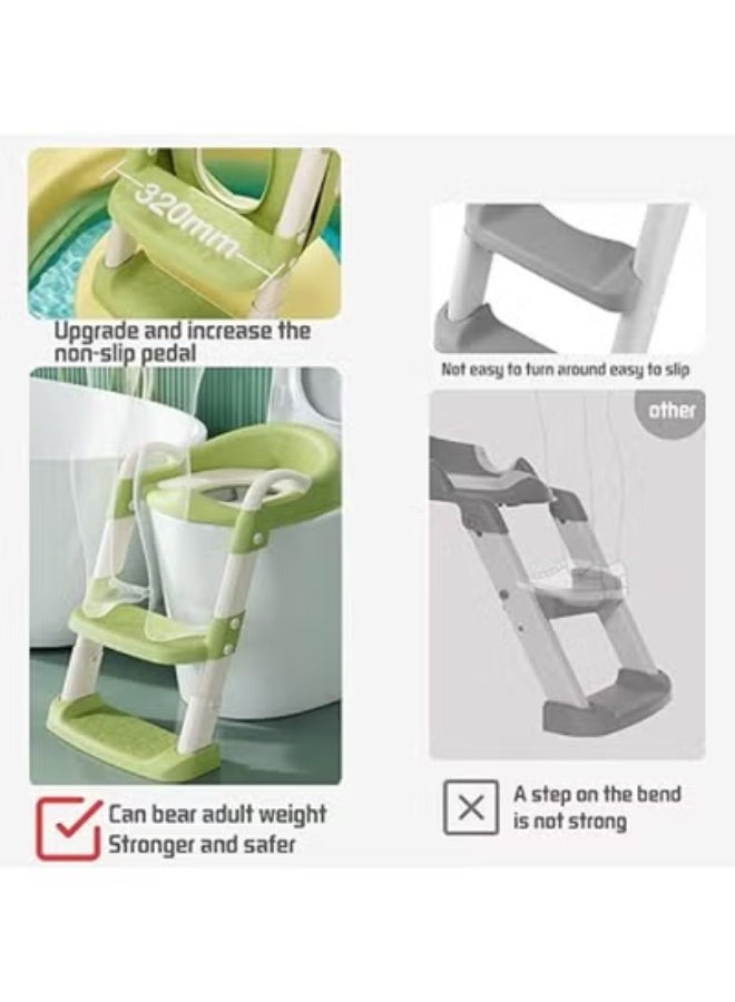 Children's Toilet Seat with Stairs, Toilet Seat, Adjustable Height, Splash Protection, Handles, Baby Potty for Boys Girls Toilet Training in the Bathroom (Cyan) - Image 4