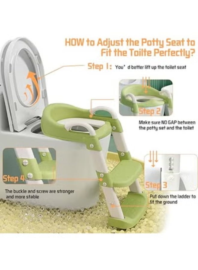 Children's Toilet Seat with Stairs, Toilet Seat, Adjustable Height, Splash Protection, Handles, Baby Potty for Boys Girls Toilet Training in the Bathroom (Cyan) - Image 5