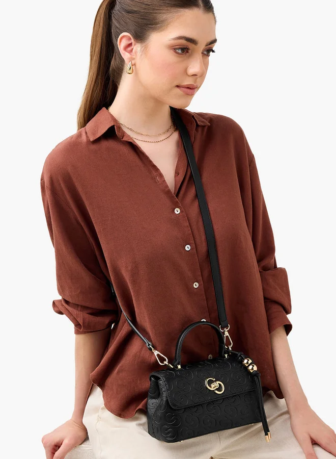 Celeste Monogram Embossed Crossbody Bag with Detachable Strap and Twist Lock Closure