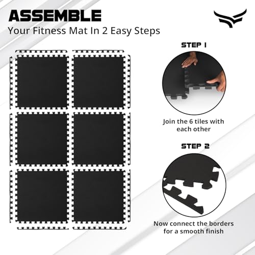 Xtrim Puzzle Exercise Mat (6 Tiles & 10 Borders, 16 Sq.Ft.Area) High-Density EVA Foam Mat,Interlocking Tiles, Shock Proof, Protective Flooring for Gym Equipment, Puzzle Foam Mat Home, Kids Area Black - Image 4