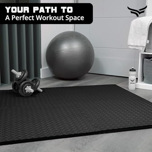 Xtrim Puzzle Exercise Mat (6 Tiles & 10 Borders, 16 Sq.Ft.Area) High-Density EVA Foam Mat,Interlocking Tiles, Shock Proof, Protective Flooring for Gym Equipment, Puzzle Foam Mat Home, Kids Area Black - Image 5