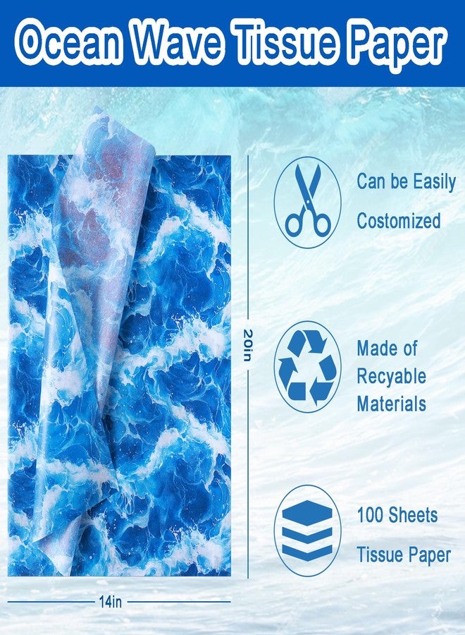100 Sheet Ocean Wave Tissue Paper, 20x14 inch Blue Sea Waves Wrapping Seamless Print Waves Tissue Paper for Beach Pool Birthday Summer Ocean Theme Party - Image 2