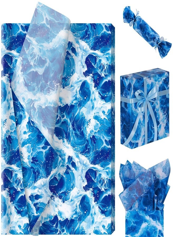 100 Sheet Ocean Wave Tissue Paper, 20x14 inch Blue Sea Waves Wrapping Seamless Print Waves Tissue Paper for Beach Pool Birthday Summer Ocean Theme Party - Image 1