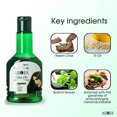 ALLOES PHARMACEUTICALS ALLOES PHARMACEUTICALS Natural Hair Oil Made with the Goodness of Amla Mehandi Mahendi Shikakai Bhringraj for deep irritated scalp 100ML Pack of 4  - Image 2
