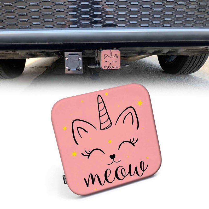 Beabes Unicorn Cat Trailer Hitch Cover for Trucks Cars - Cute Smiling Rubber Tow Plug Insert Receiver Tube Cap for Men Women  2 Inch  Pink - Image 1