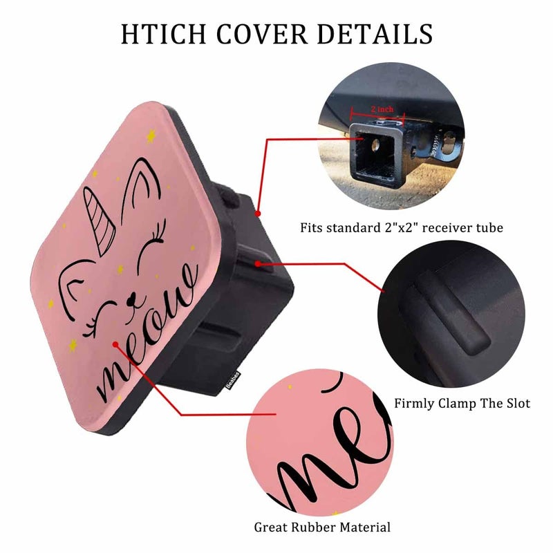 Beabes Unicorn Cat Trailer Hitch Cover for Trucks Cars - Cute Smiling Rubber Tow Plug Insert Receiver Tube Cap for Men Women  2 Inch  Pink - Image 3