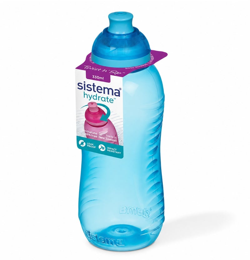 Sistema 330ML Squeeze Water Bottle, BPA Free Leak-Proof Reusable Sports Drinking Bottle, Lightweight Easy-Squeeze Bottle for School, Kids, Nursery, Sports, Travel & Everyday Hydration - Blue - Image 1