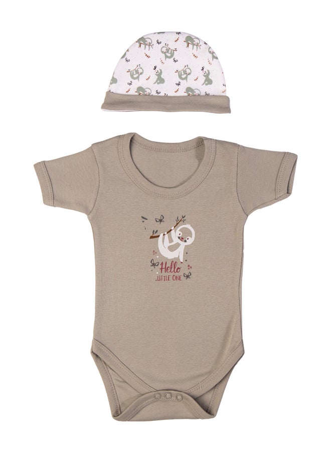 Babies Basic 5 Piece Unisex 100% Cotton Gift Set Include Bib, Romper, Mittens, Cap And Sleepsuit/Jumpsuit- Hello Little One  - Image 4