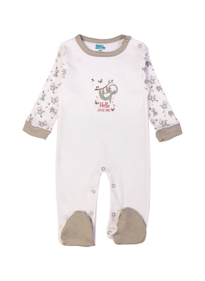 Babies Basic 5 Piece Unisex 100% Cotton Gift Set Include Bib, Romper, Mittens, Cap And Sleepsuit/Jumpsuit- Hello Little One  - Image 3