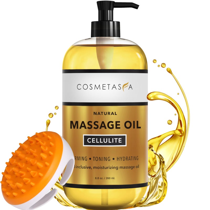 Cosmetasa Cellulite Massage Oil with Massager Mitt - 100% Natural Cellulite Oil, Highly Absorbable and Deeply Penetrates Skin- Firms, Tones, Tightens & Moisturizes Skin by Cosmetasa (8.8 oz) - Image 1