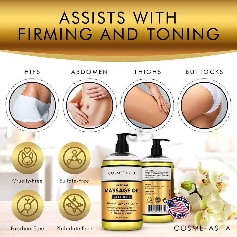 Cosmetasa Cellulite Massage Oil with Massager Mitt - 100% Natural Cellulite Oil, Highly Absorbable and Deeply Penetrates Skin- Firms, Tones, Tightens & Moisturizes Skin by Cosmetasa (8.8 oz) - Image 4