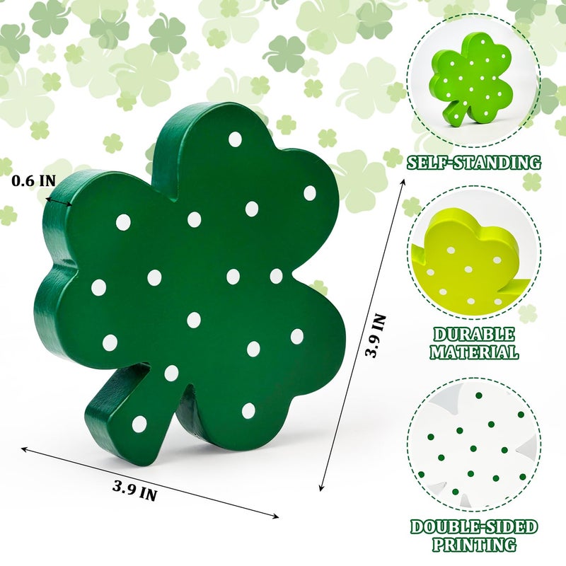Leetous St Patricks Day Shamrock Decorations for Table,4 PCS Irish Green Wooden Lucky Clover Signs Decor for Indoor Office Home,Saint Patricks Day Gifts Centerpiece for Tiered Tray Mantel Shelf Desk Party Bar - Image 3