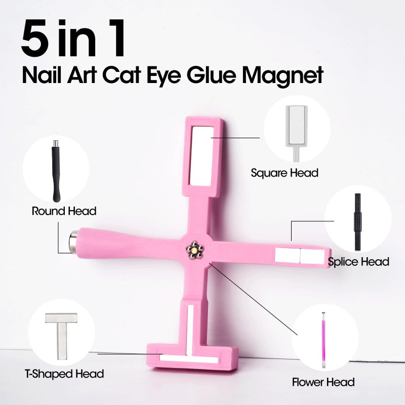 GELLEN 5 in 1 Cat Eye Magnet for Nails, Multi-function Strong Magnetic Nail Tools,3D Cat Eye Gel Nail Polish Wand Stick Tools Accessories for Nail Art, Salon, Manicure (Pink) - Image 3
