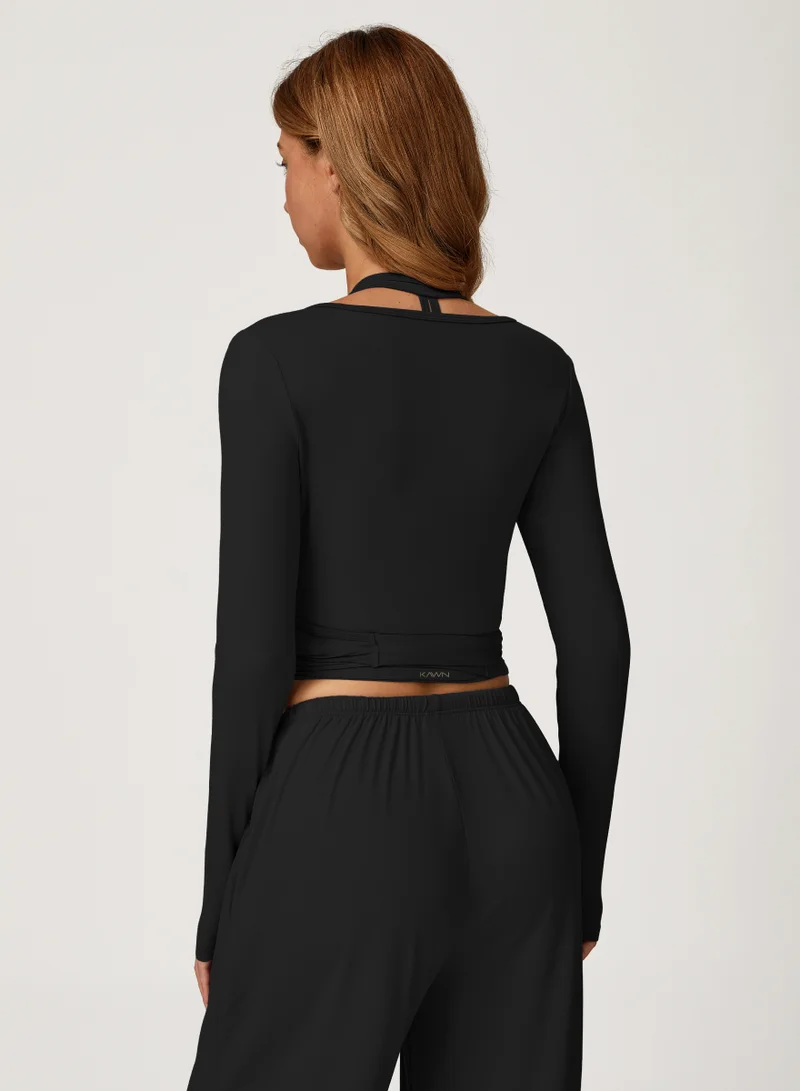 KAWN.YOGA Licorice Black Mid Waist Wide Leg Joggers for Women | Best Price UAE